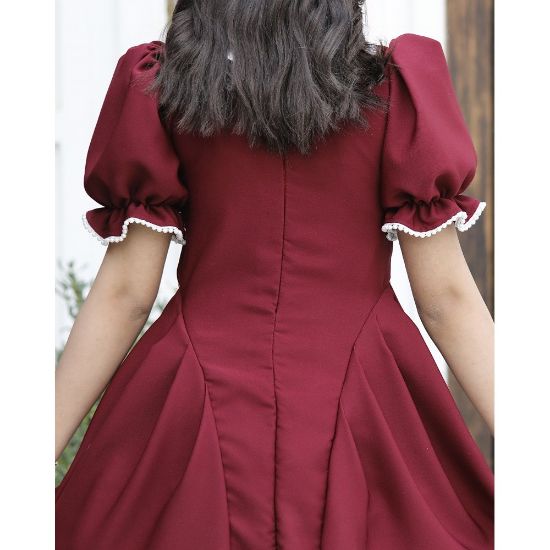 صورة فستان بناتي عودي مرصع بالفصوص وأزرار أمامية فاخرة - 1161